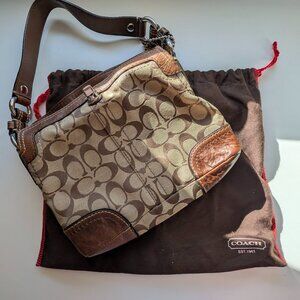 COACH Brown Signature Canvas & Leather Shoulder Bag — Classic Mini / Demi Style